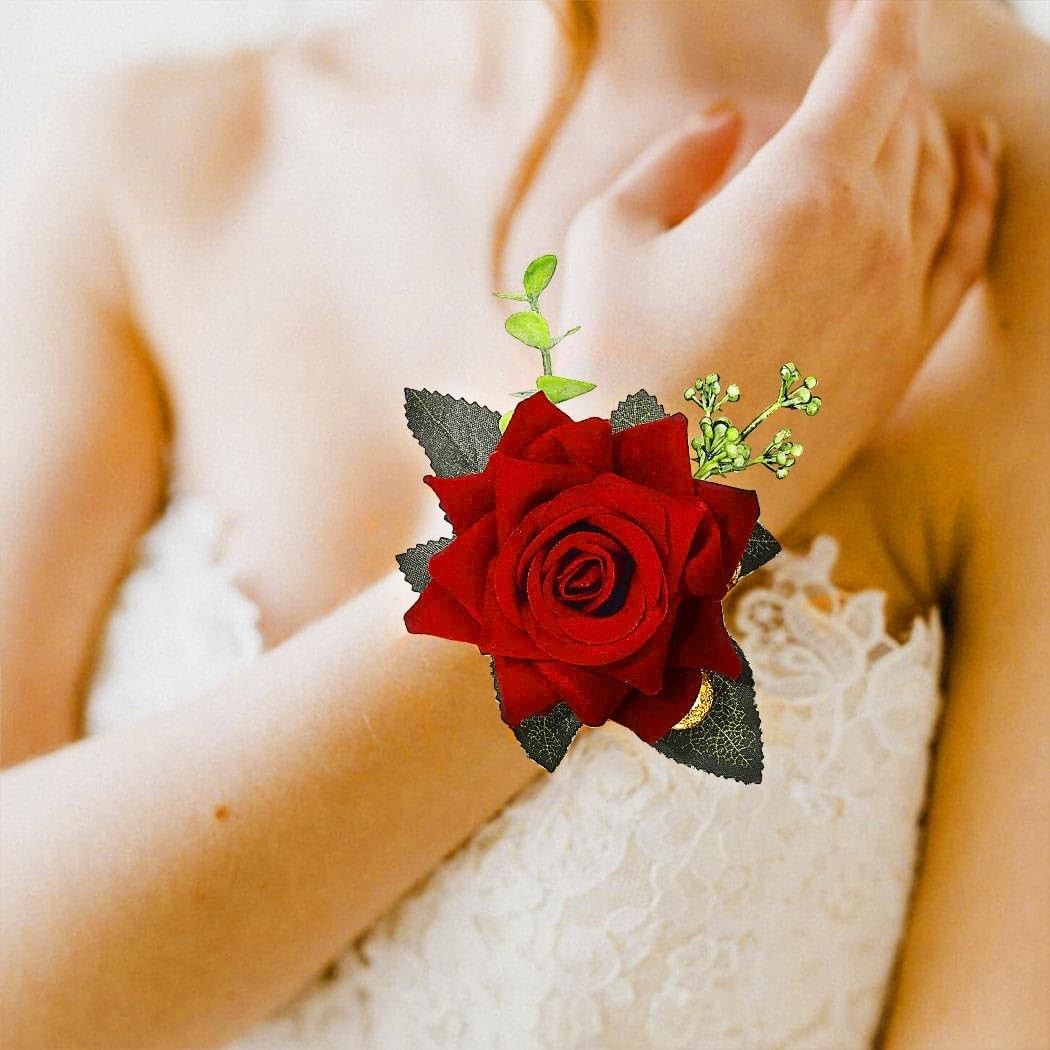 Red Rose Corsage, Prom, Wedding, Bridesmaid Hand Flower, Women, Girls, Decor
