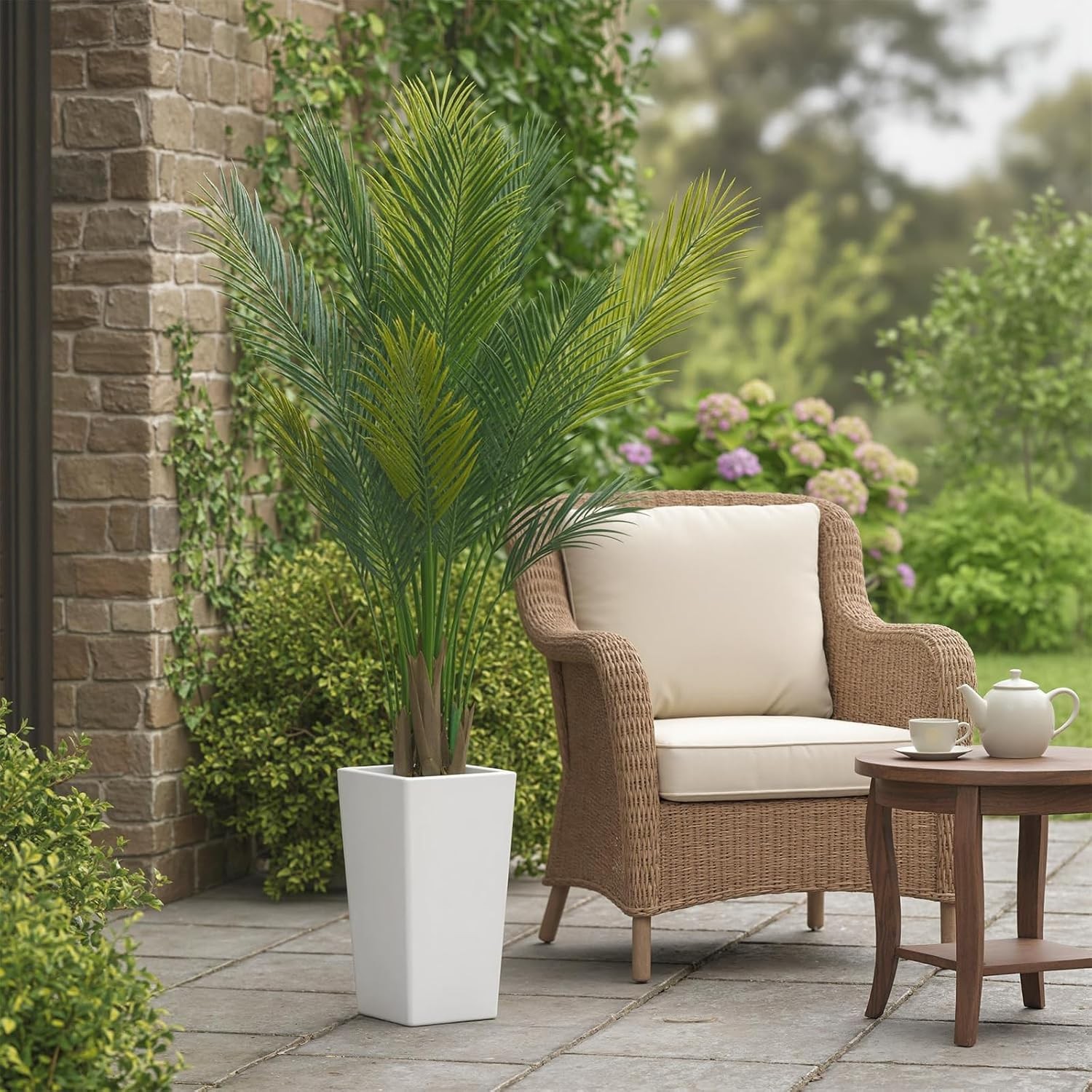 Realistic 5ft Faux Palm Tree in Tall White Planter UV Resistant for Patio & Home