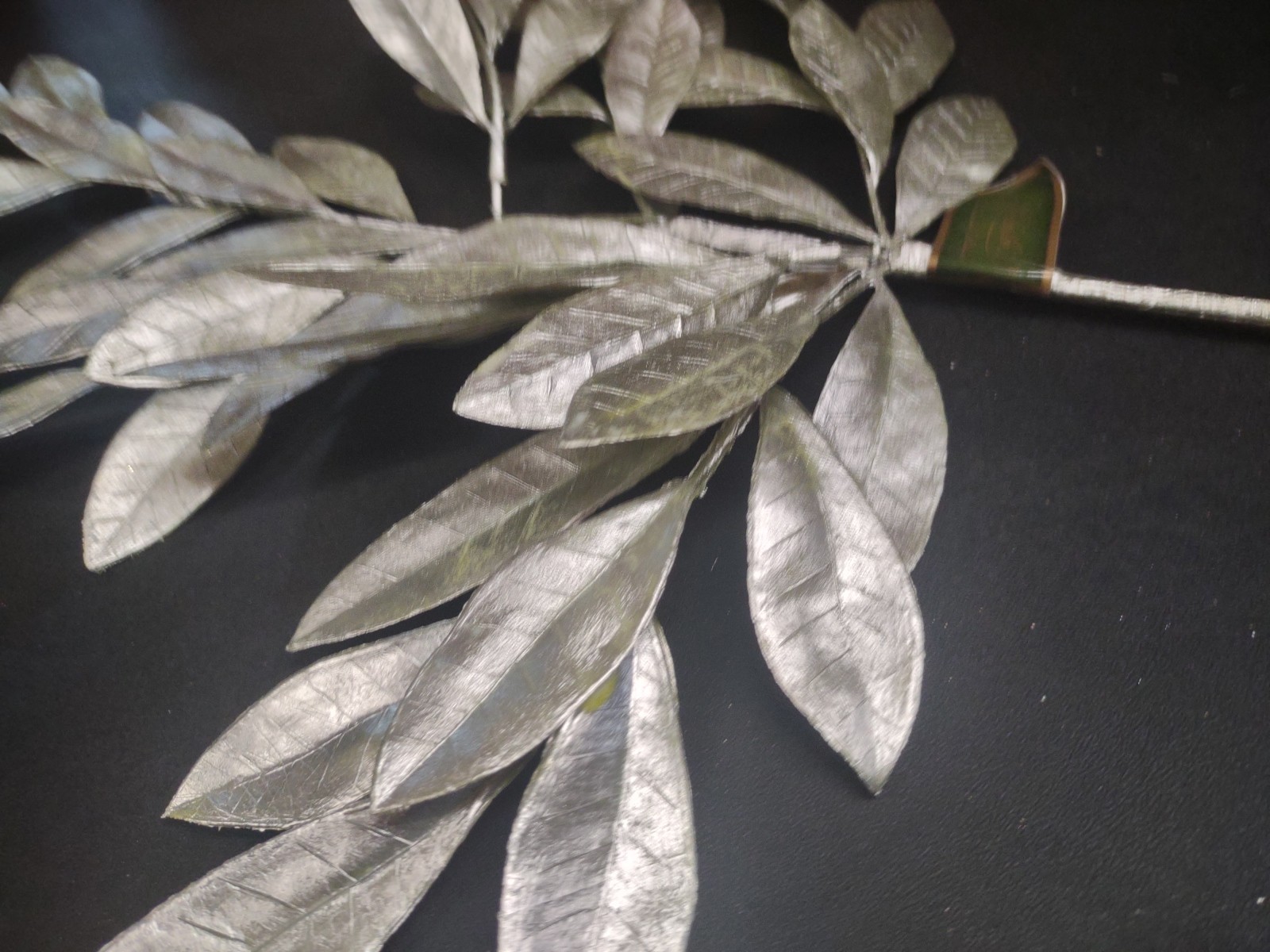 Set of 2 Plastic Bay Tree Branches 23″ Metallic Silver Floral Foliage Leaf Stems