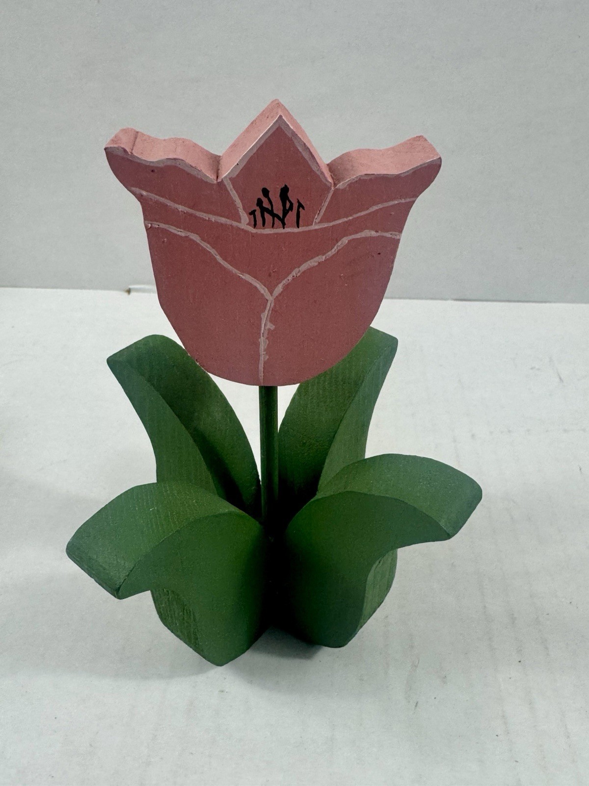 Pink Tulip Flower Stem, Wood Decor, 5 in Tall, Floral & Garden Theme