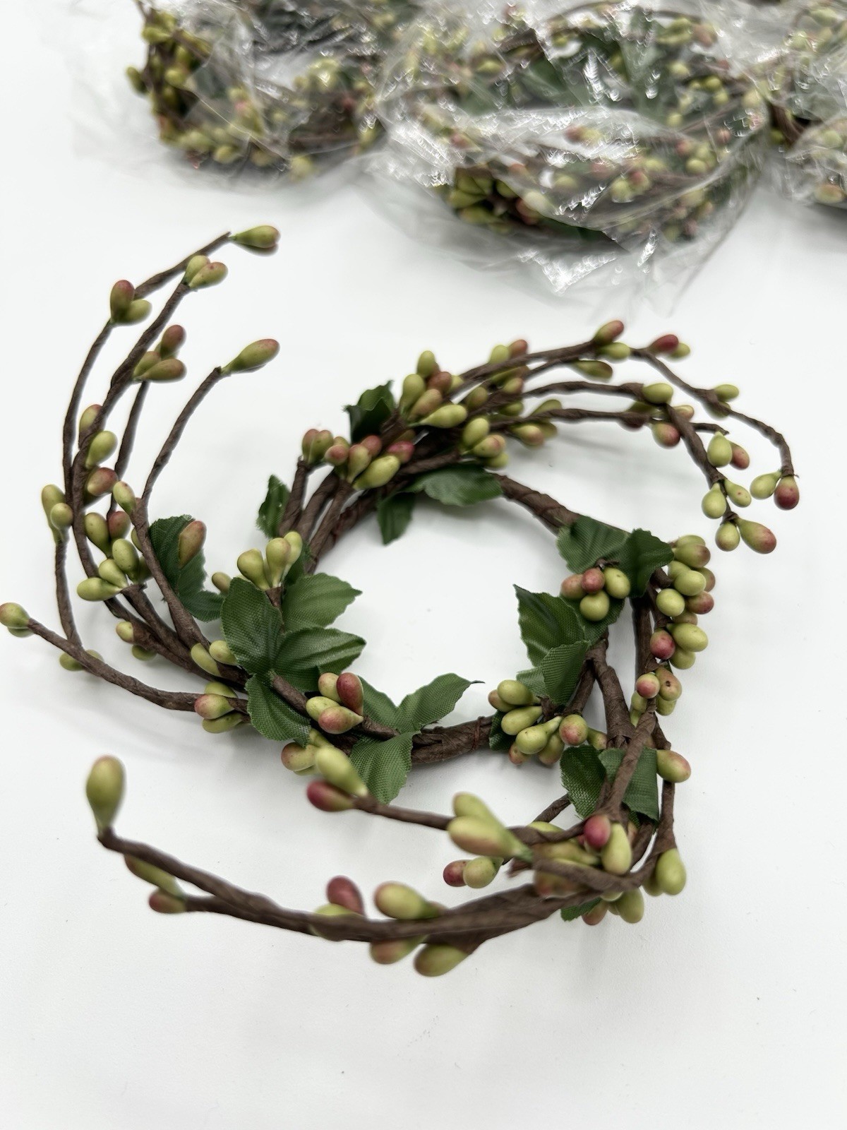Primitive Berry Candle Ring Wreath Pips Green Pink Brown 3.5″ Lot of 6 New