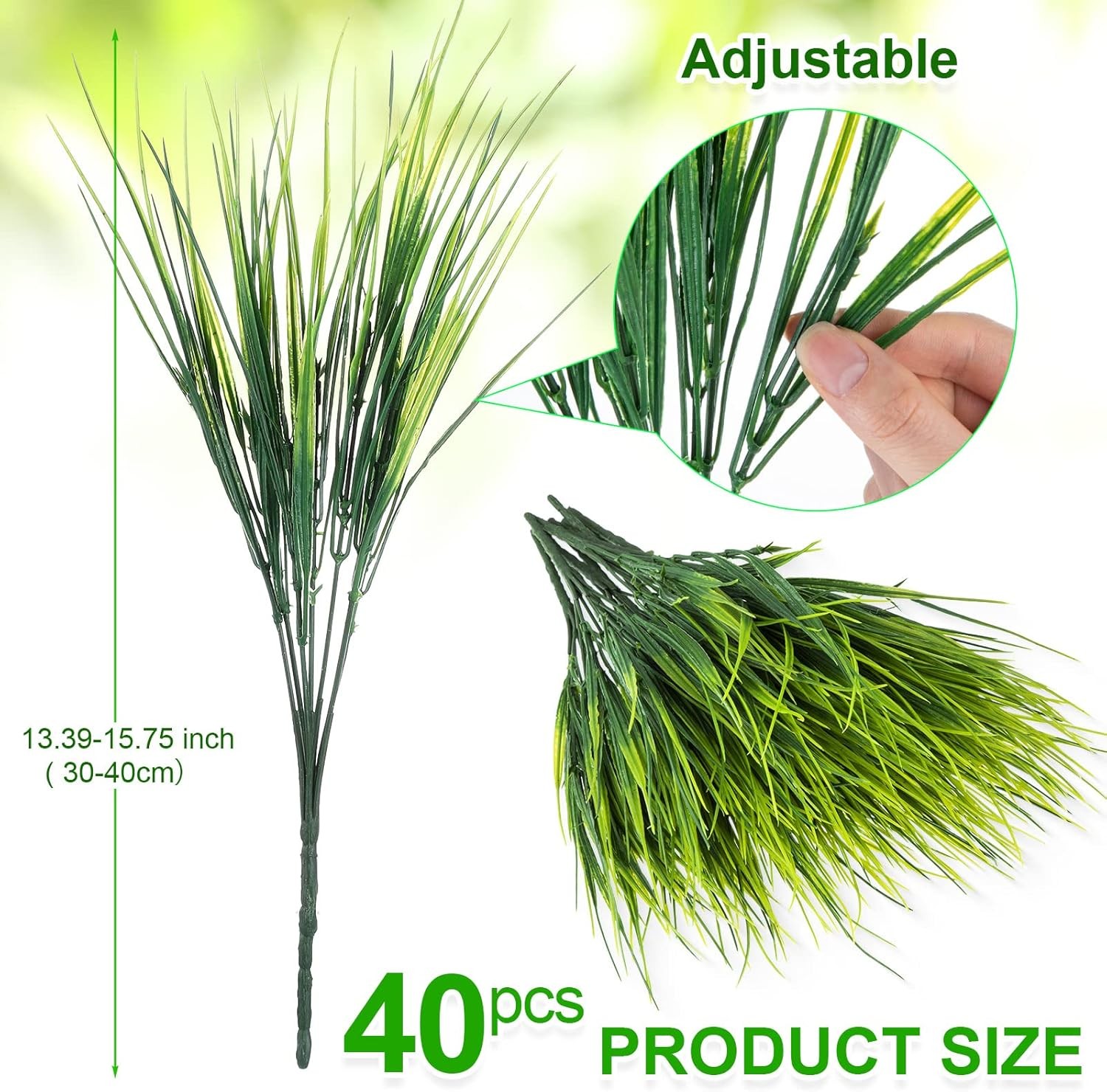 Ysleen 40 Bundles Artificial Grasses Outdoor UV Resistant Fake Plants No Fade Fa