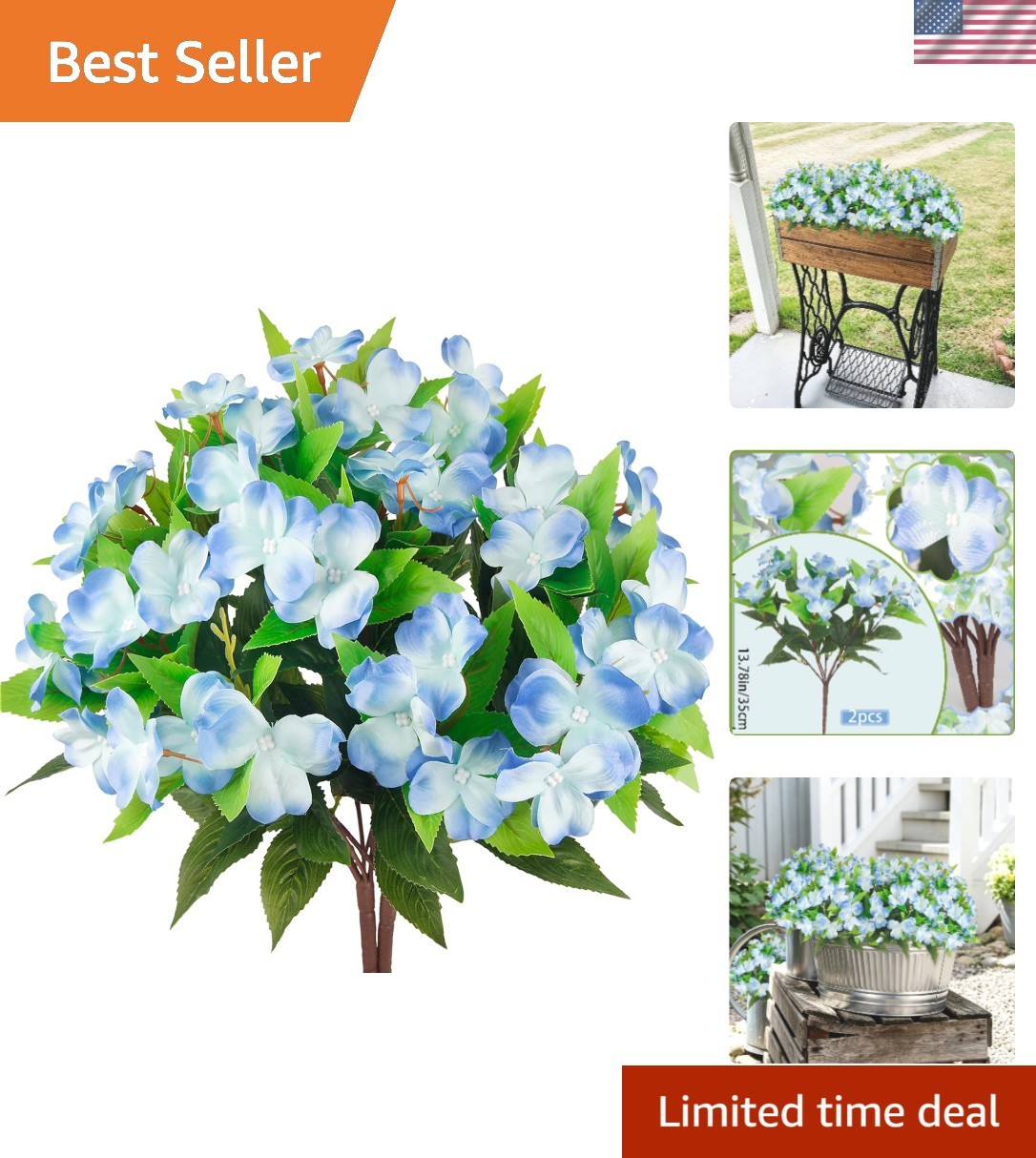 2 Pcs UV Resistant Blue Artificial Impatiens Flowers – Perfect for Outdoor Decor