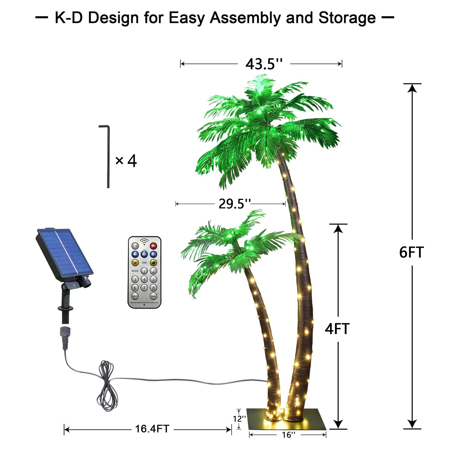 Solar Lighted Palm Tree 6FT 4FT Artificial Palm Tree Decor for Outdoor 184 LE…