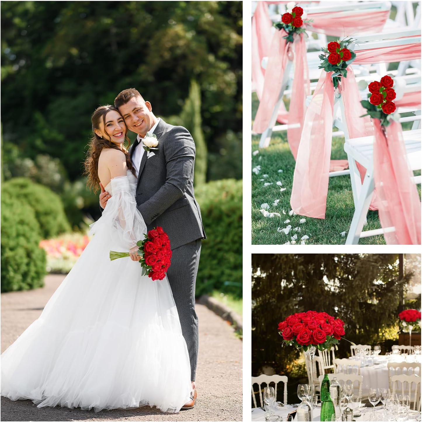 100 PCS Velvet Silk Red Roses – Realistic Faux Flowers for Home & Weddings