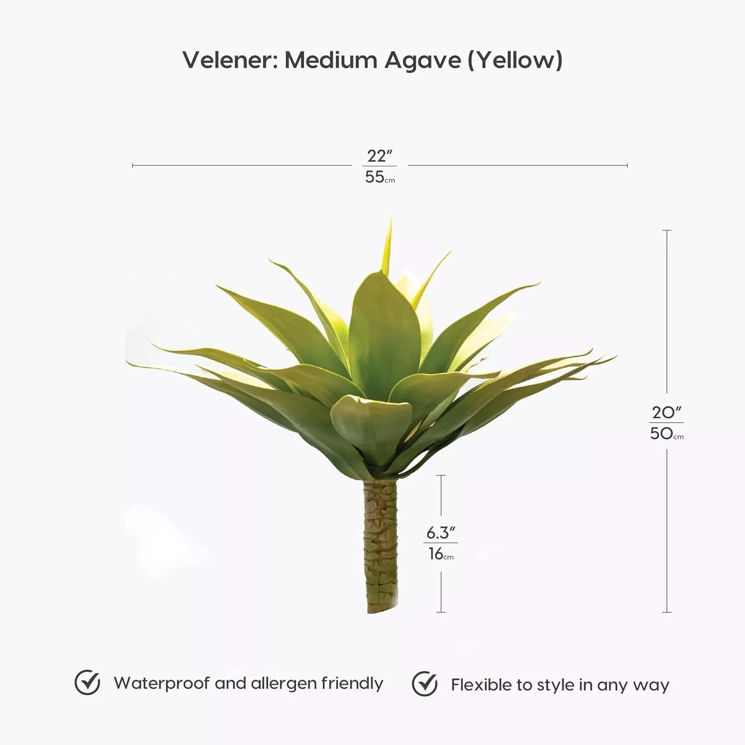 Set of 3 Fall Artificial Agave Fake Plant, Yellow Fake Agave Plant 22 inches