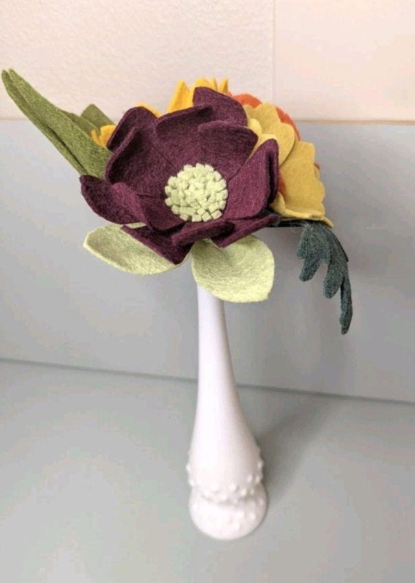 Beautiful Hand Cut Wool Blend Felt Flower Bouquet Gift Wrapped/Great Gift Idea!