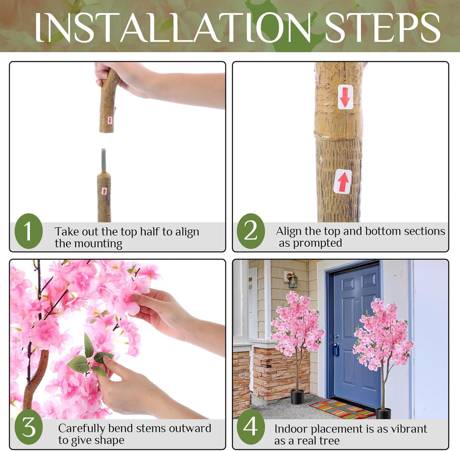 2 Pack Artificial Cherry Blossom Tree 3.9 FT Fake Faux Sakura Flowers Potted Pla