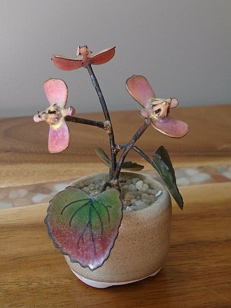 Mini Enamel & Metal Floral Arrangement in Glazed Planter