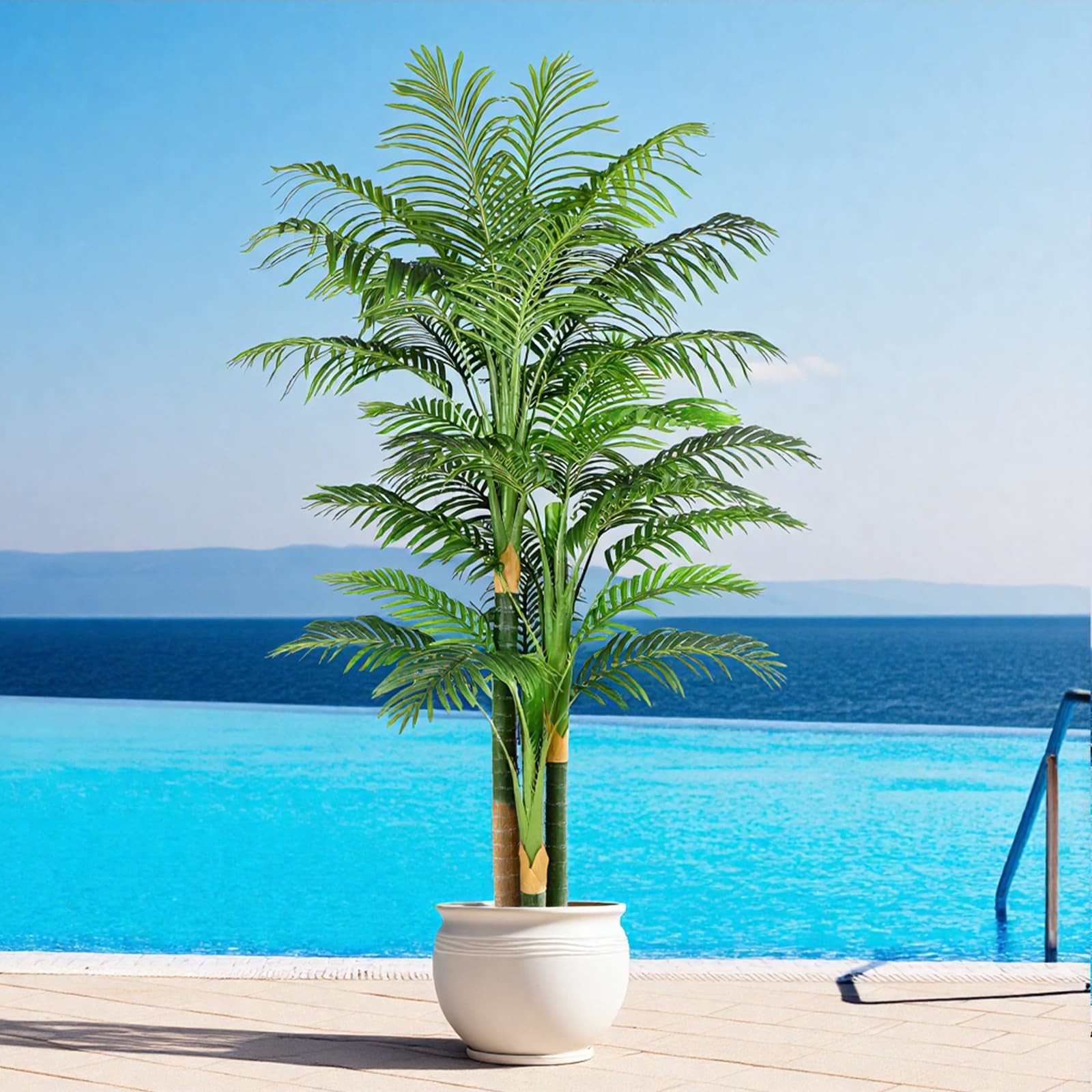 7ft Tall Triple Golden Cane Palm Artificial Tree Large Tropical Palm Tree UV …