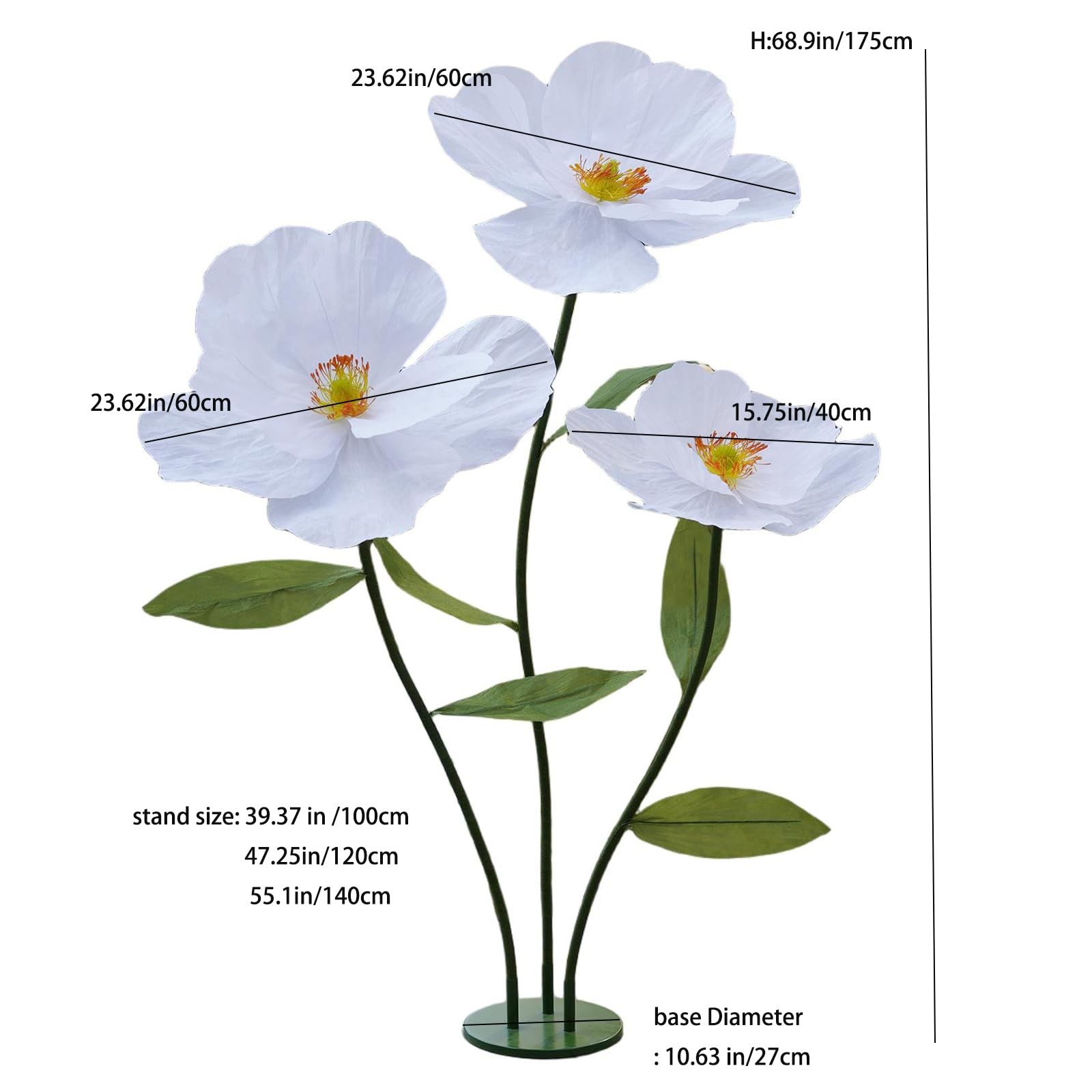 ZHBHYZ Giant Artificial Flowers for Decoration with Stand,Large Paper Flowers…