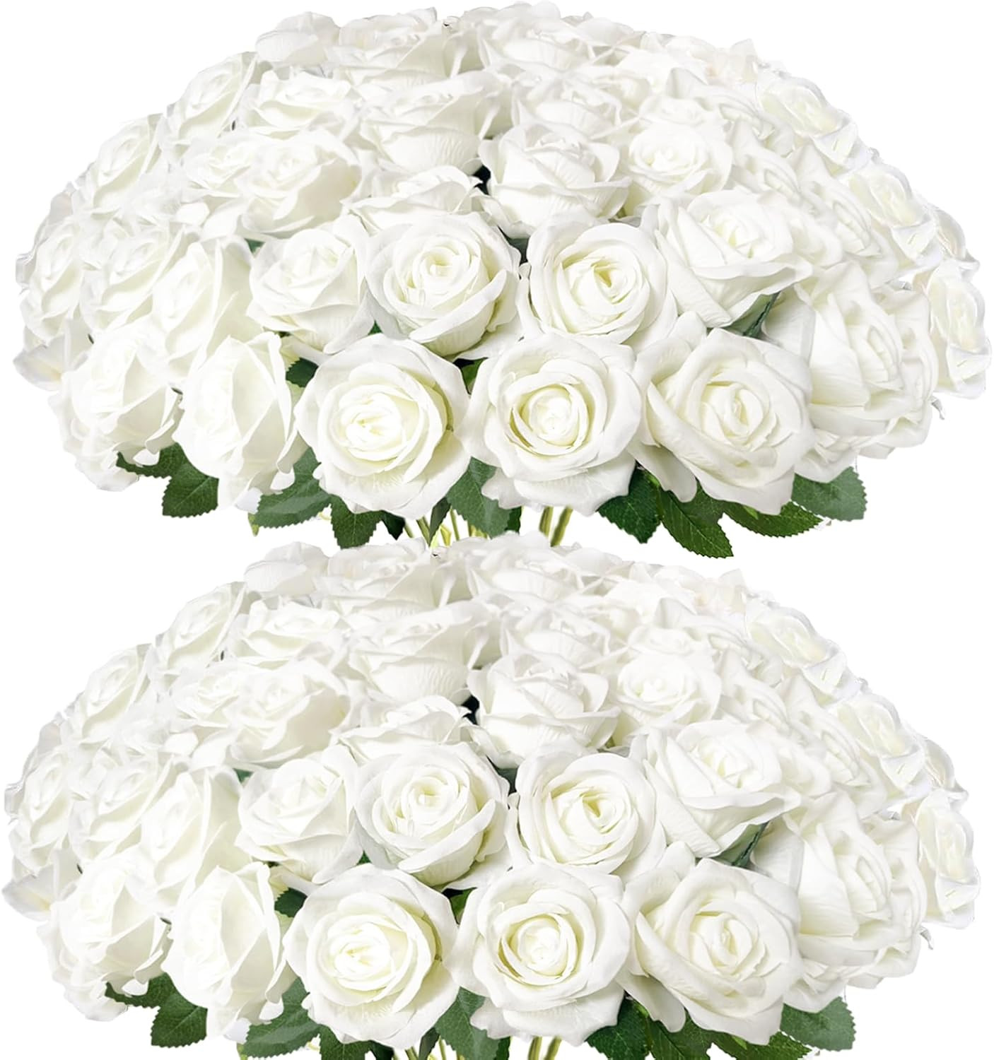100Pcs White Roses Artificial Flowers with Stems，Fake Roses Bouquet Fake Flowers