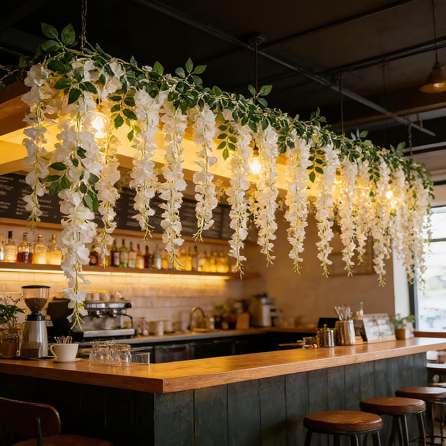 White Artificial Wisteria Garland – 1 Pcs 6Ft UV Resistant Silk Hanging Flower V