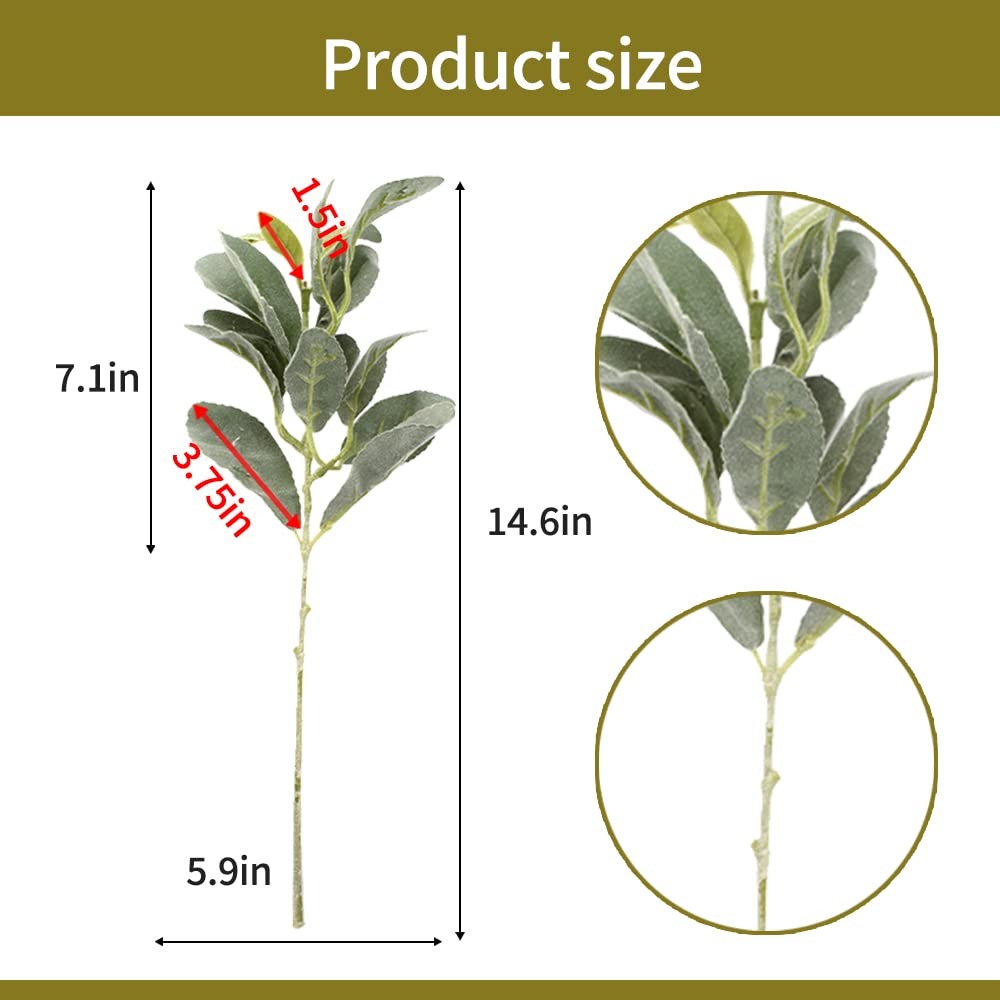 Artificial Flocked Lambs Ear Items 10pcs Fake Greenery Leaves for Wedding Bou…