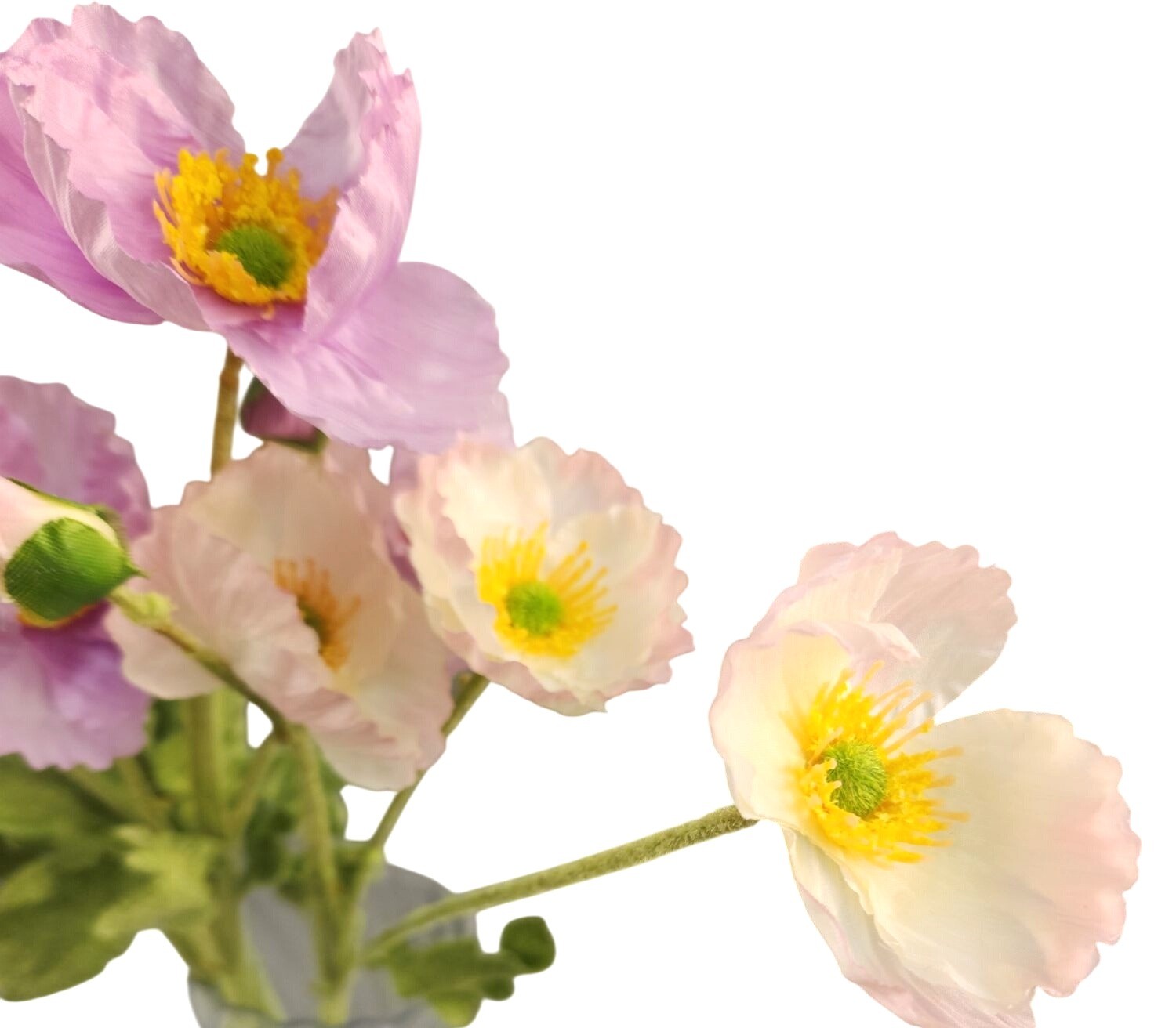 Artificial Silk Poppy Flowers Lavender White Pink Faux Wildflower Bouquet 6 Stem