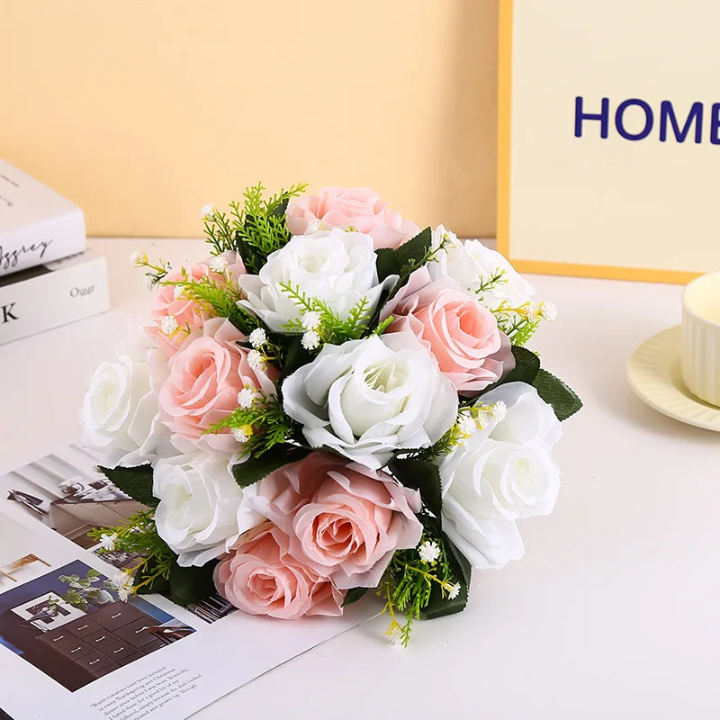 1PC Artificial Flower Ball Plastic Green Base Silk Cloth Table Centerpieces For