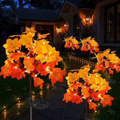 Pack Fall Solar Lights Outdoor Waterproof,40LED 80 Maple Leaves Solar Garden 2