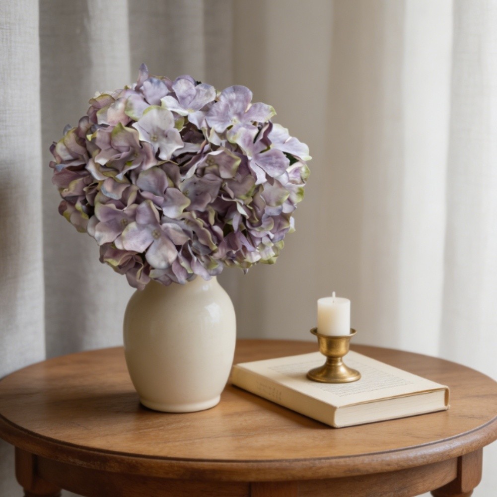 Flexible Wire Stem Hydrangea Silk Flowers 5 Heads for Tiered Tray Shelf Decor