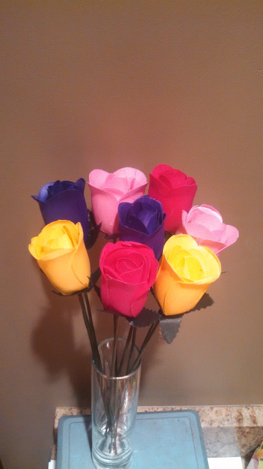 1/2 Open Wood Roses (Choose From Purple, Yellow, Lt Green & Lt Blue w/Blue Tips)