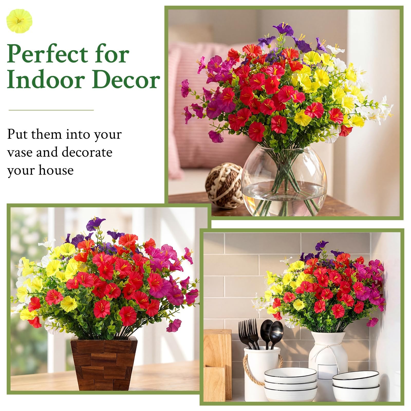 42 Bundles Artificial Flowers for Outdoors – Fake Plants UV Resistant Morning…