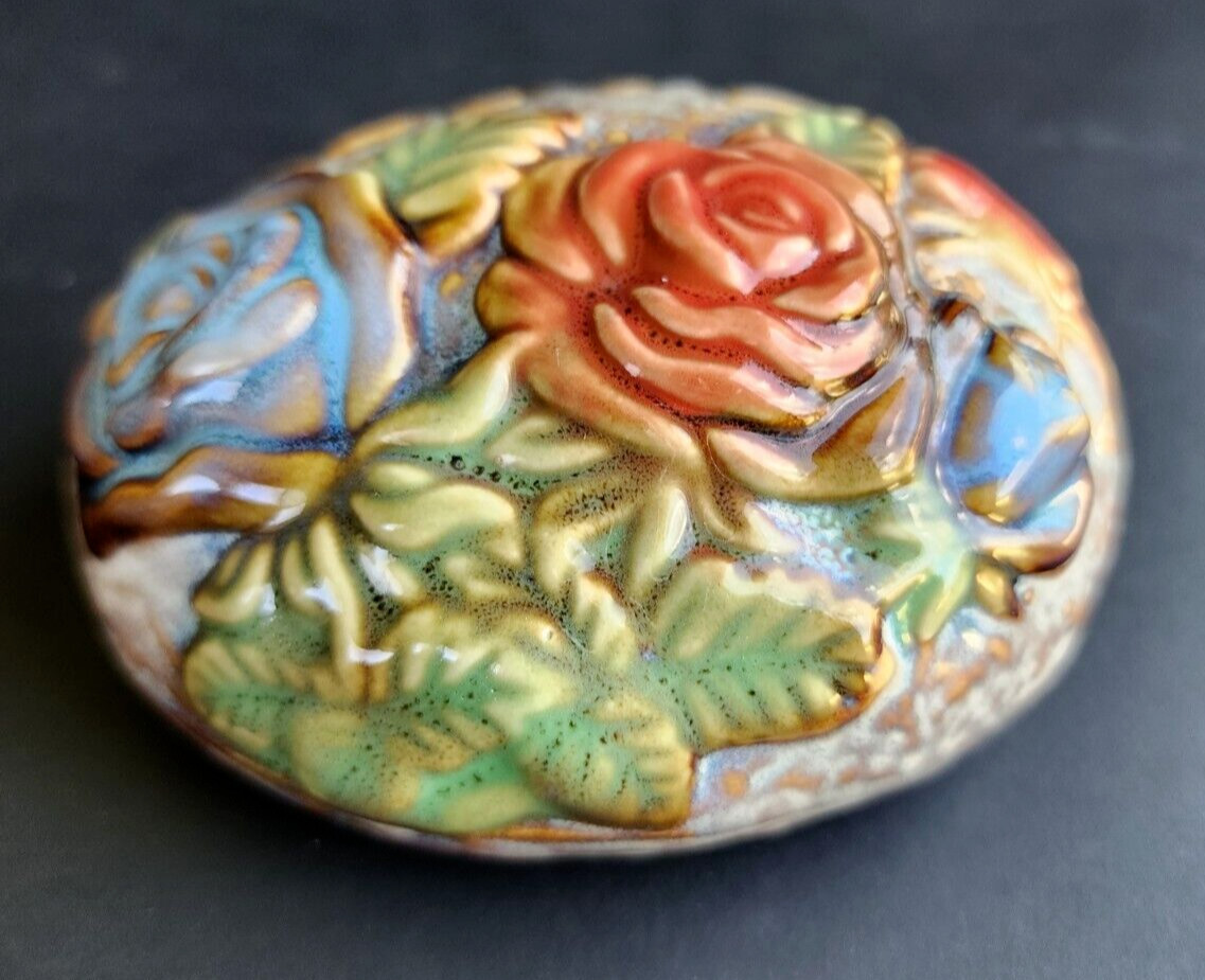 LOVE floral faux rock decor glossy home or gift ceramic glazed oval shape