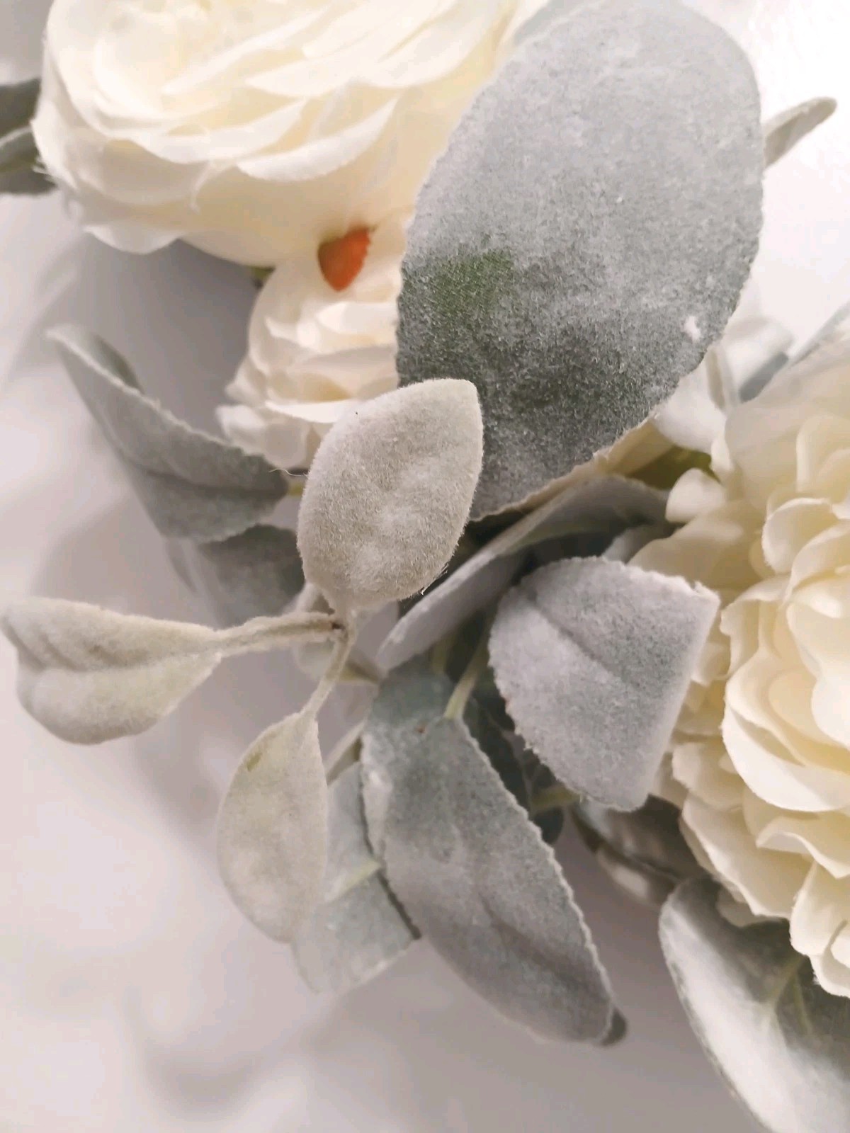 Gorgeous English White Roses & Sage Door Wreath 17″ Flower Elegant Summer Spring