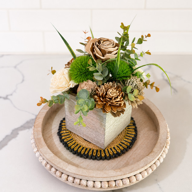 Sola Wood Floral Centerpiece Rustic Wooden Box Arrangement Home Farmhouse Decor