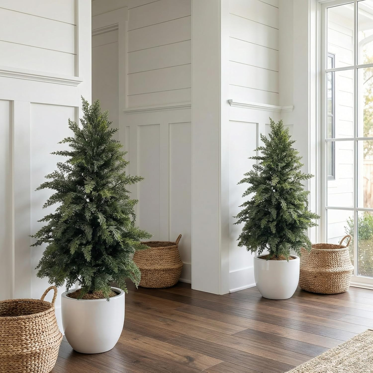 3FT Artificial Cypress Cedar Tree 2 Pack – UV Protected Potted Plants