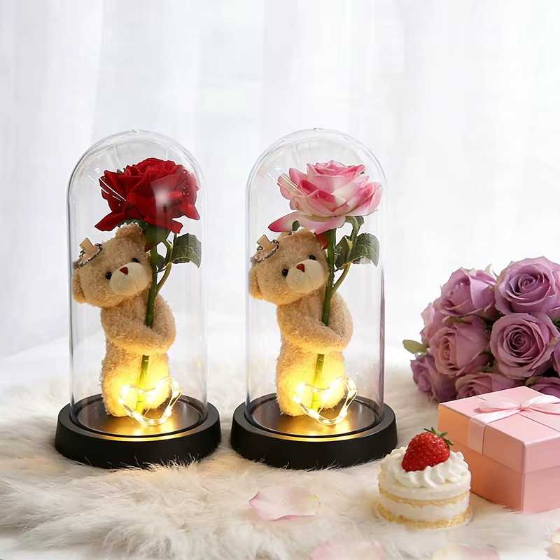 Eternal Rose Flowers Artificial Foil Flower in Glass Glow Immortal Flower LED Ro