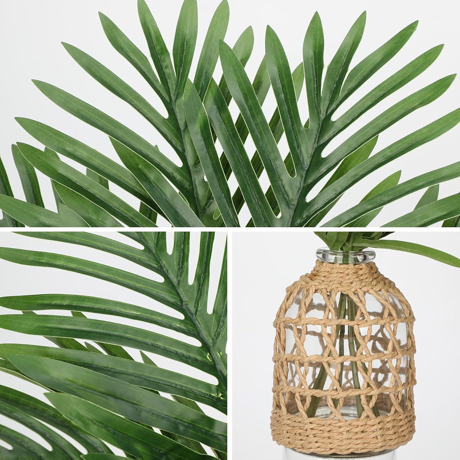 Fake Plants 14.2″ Faux Palm Plant in Glass Vase, Realistic Tropical Fake Palm Ho