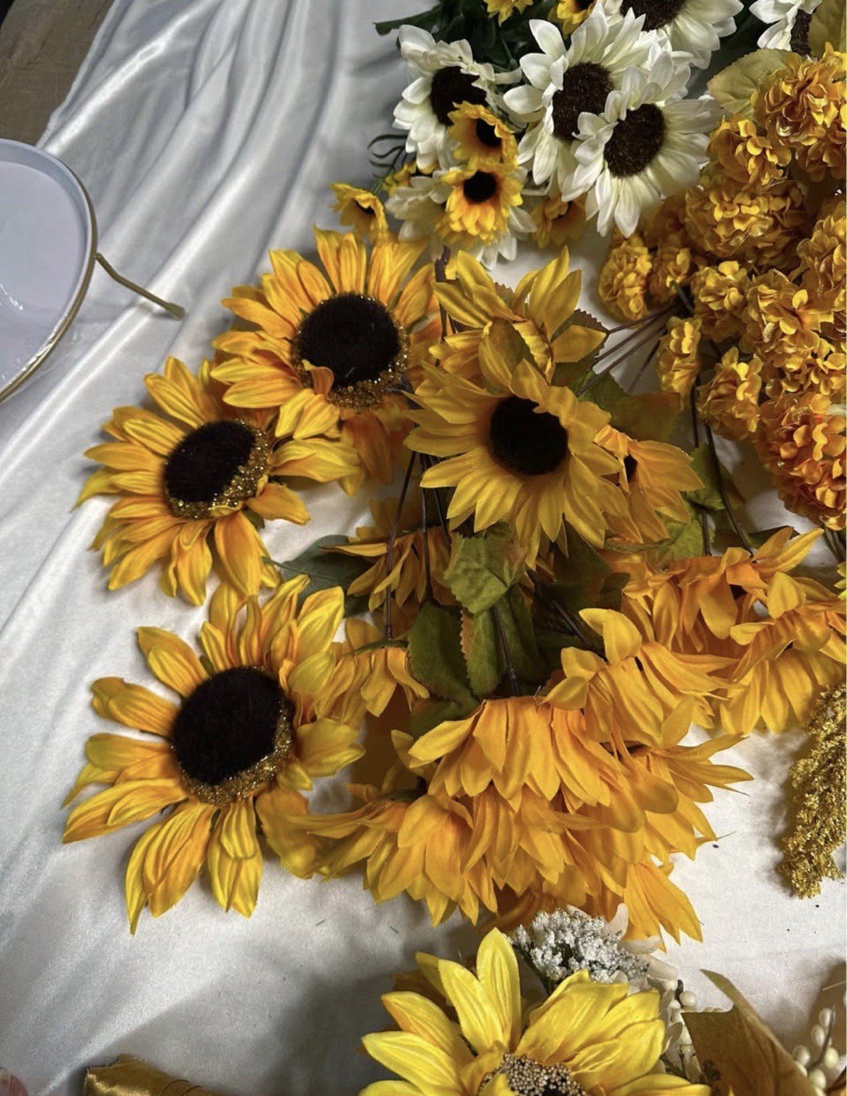 Mixed Lot Artificial Flowers And Garland Fall Colors Orange Yellow Sunflower