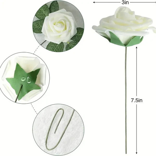 30 Pcs Realistic Foam Artificial Rose Flower Decorations Red