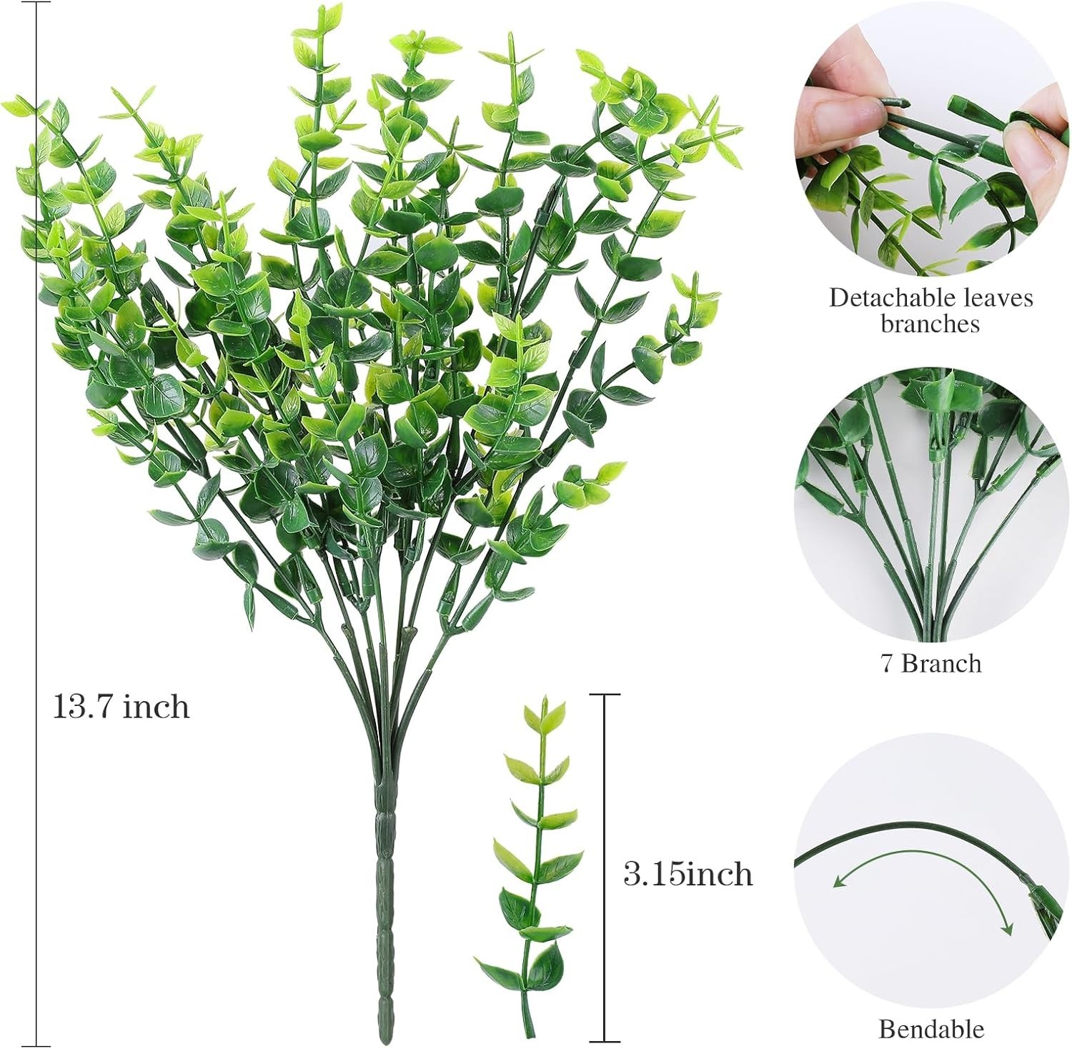 No-Fade Waterproof Artificial Plants – 24 Bundles for Indoor/Outdoor Decor