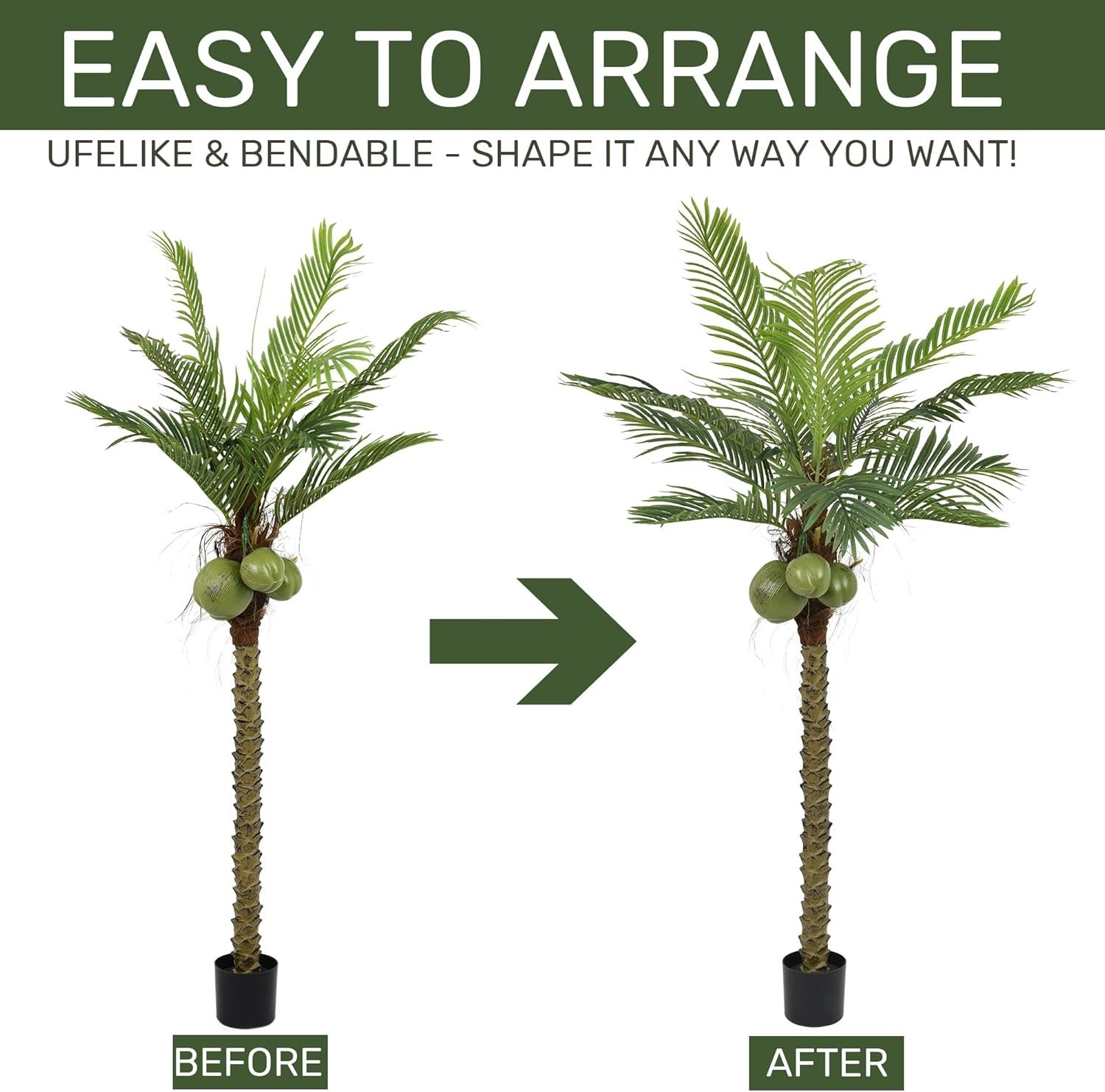 Artificial Phoenix Palm Tree 6.5FT Tall Large Faux Coconut Trees with Realistic