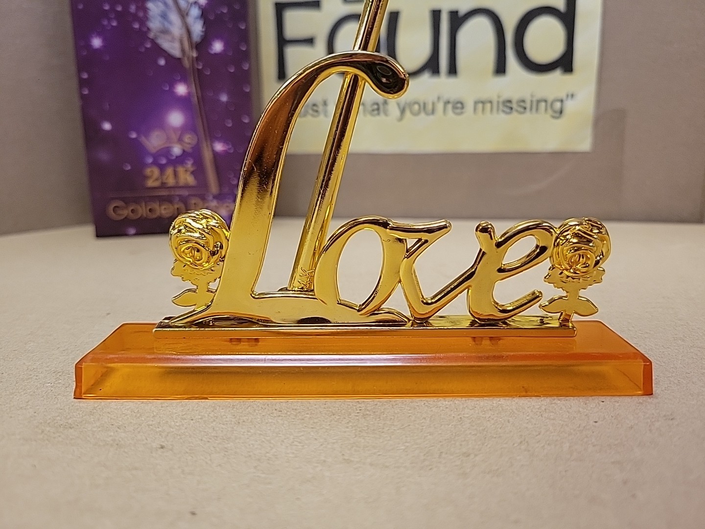 24k Gold Plated Foil Dipped Rose Flower & Love Stand Gift Her Wife Mom