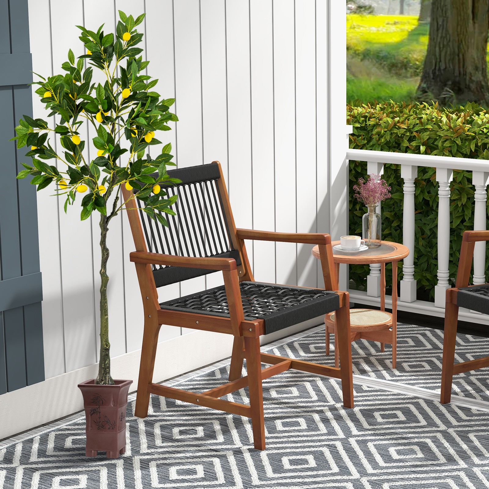 2 PCS 5.2 FT Tall Artificial Lemon Tree w/ Lemon Fruits, Cement Pot for Office