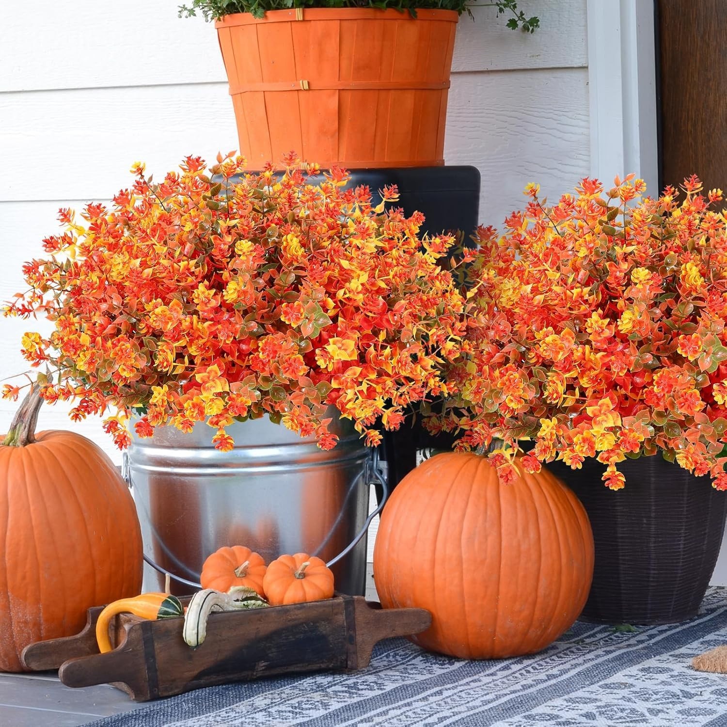 16 Bundles Artificial Flowers UV Resistant Fall Fake Mums Plants Porch Decor
