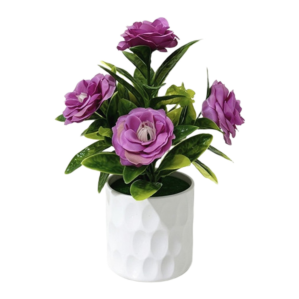 Silk Plant with 5 Realistic Blooms in White Pot for Office Desk Use