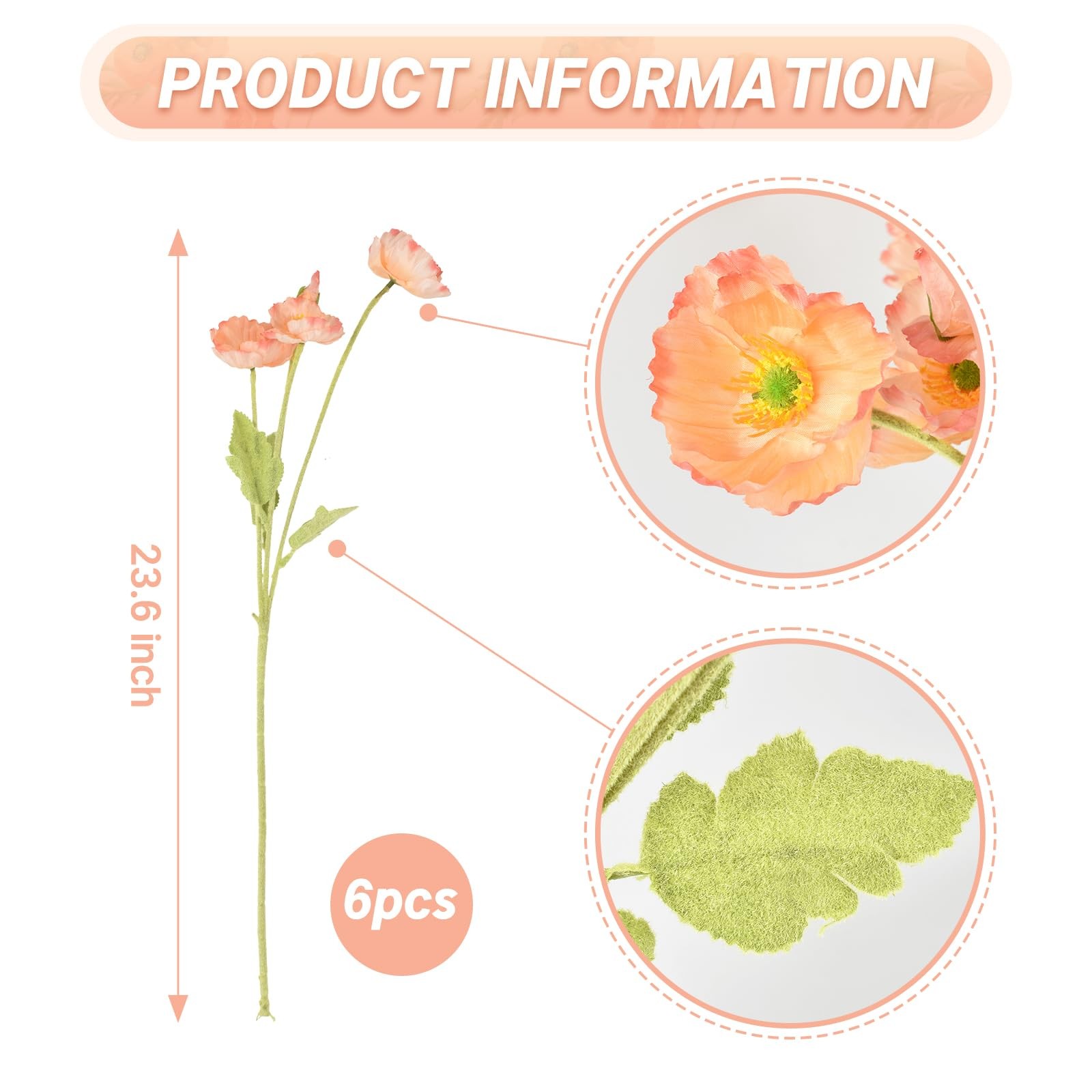 Artificial Poppy Flowers 6pcs for Home Garden Décor, Bouquet, Room Decoration…