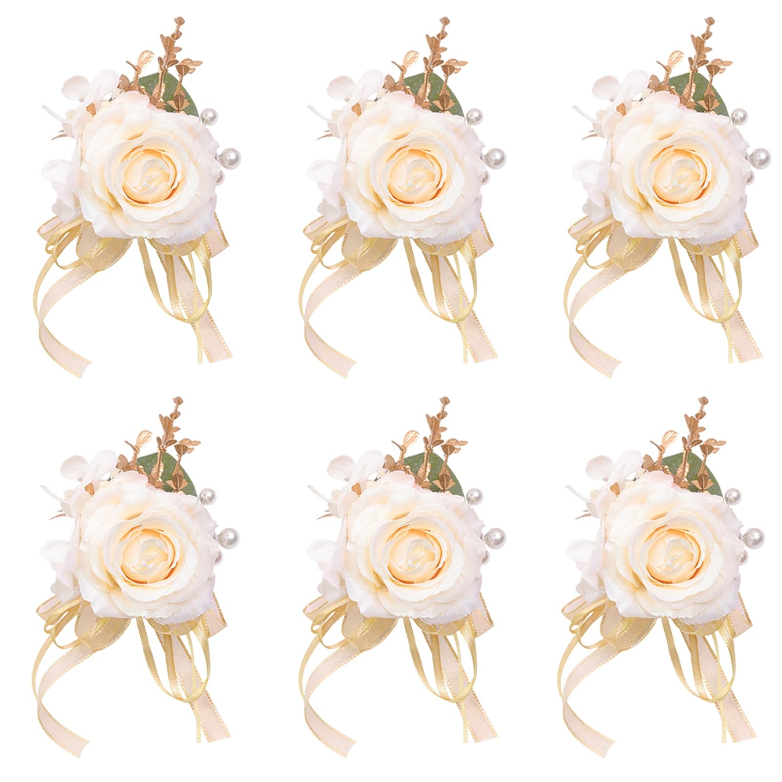 Set of 6 Champagne Faux Silk Men Boutonnieres for Groom Wedding