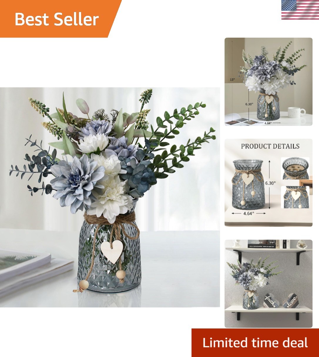 Elegant Dahlia Faux Flower Arrangement in Glass Vase – Perfect Table Centerpiece