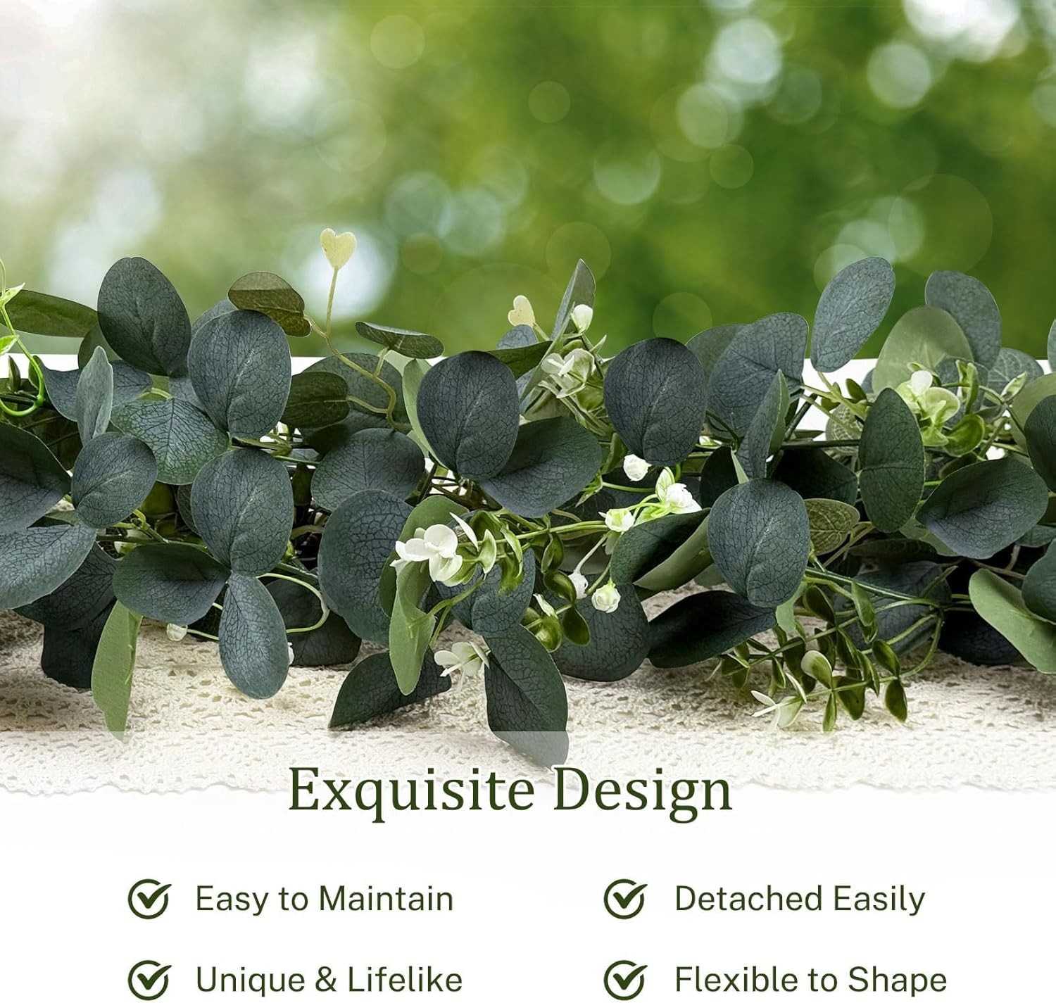 Eucalyptus Garland, 8Pcs 6FT Green Flower Garland Decor, Spring Summer