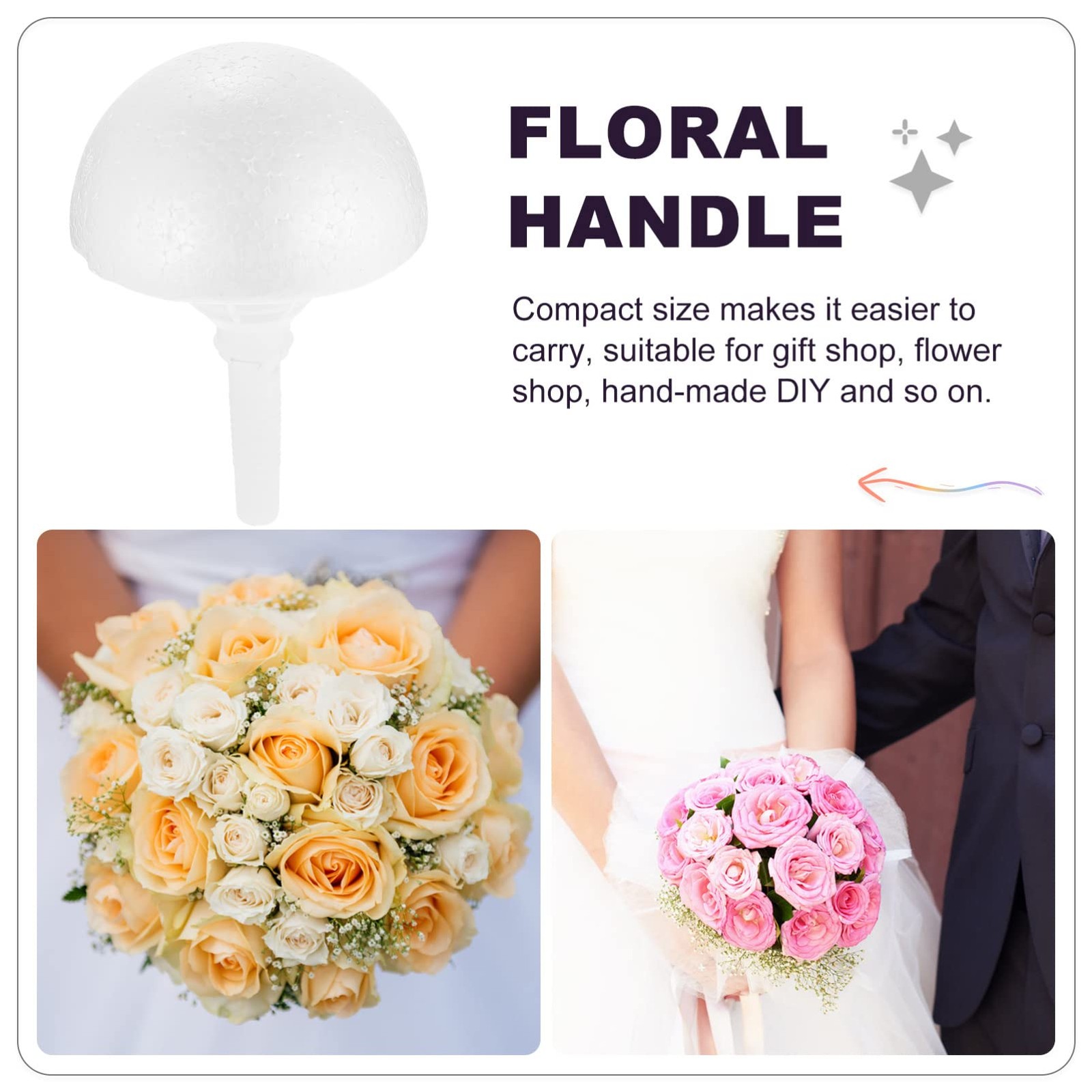 2Sets Foam Bouquet Holder Wedding Bouquet Holder Foam Floral Bridal Handle Bo…