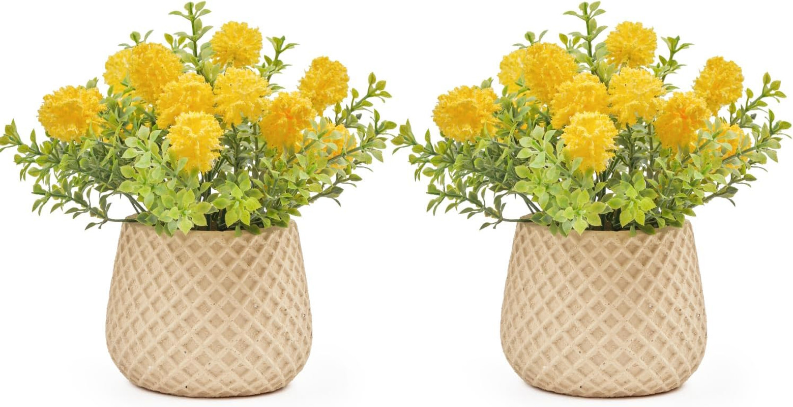 2 Pack Golden Ball Fake Plants for Home Decor – Indoor Yellow Decorative Plants