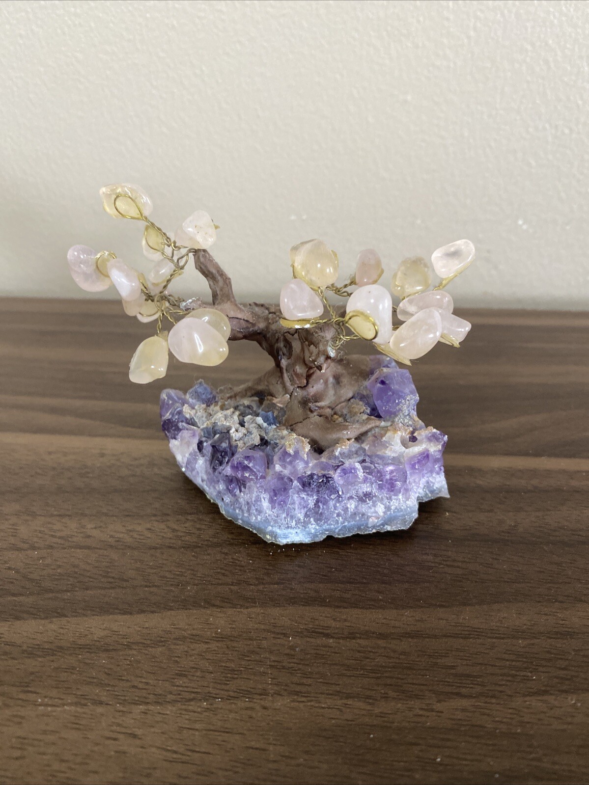 Natural Amethyst Healing Crystal Money Tree on Amethyst Cluster Geode Vintage