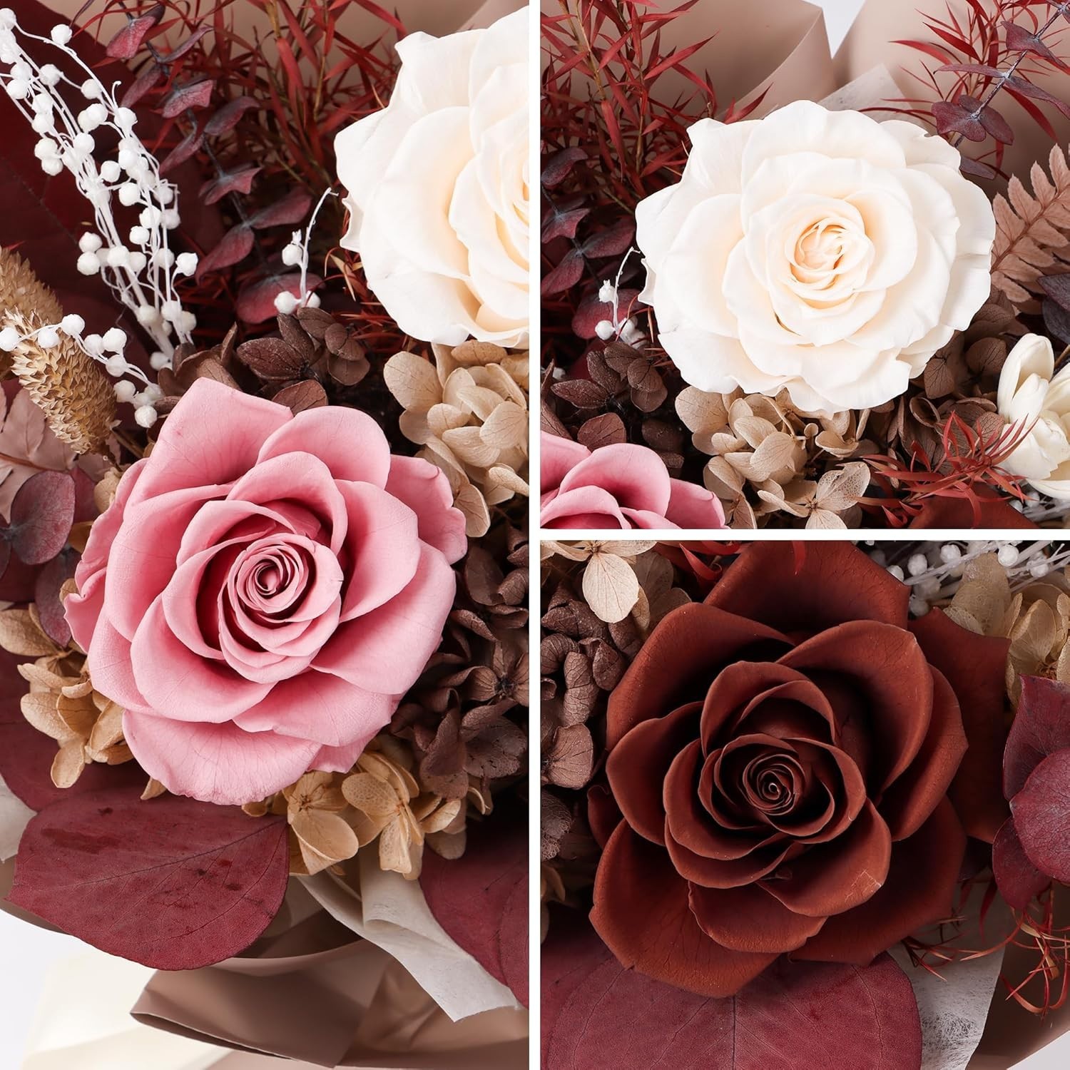 Natural Preserved Flowers Bouquet – -Round Caramel Elegance for Any Space