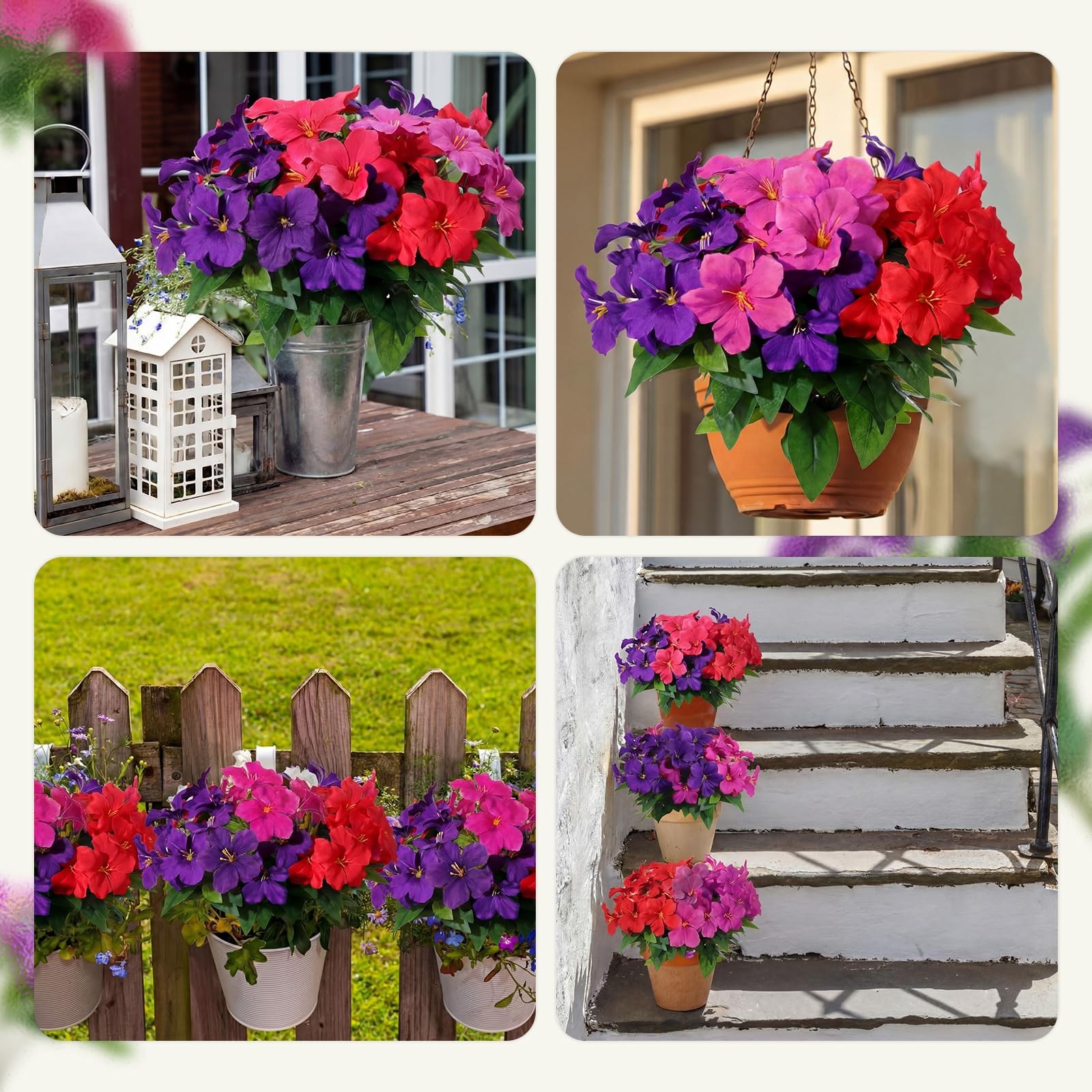 66 Heads Artificial Flowers for Outdoors Decoration, UV Resistant Silk Faux A…