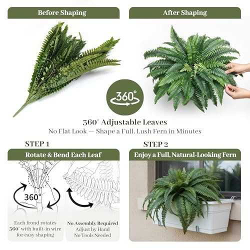 Artificial Boston Ferns, Fake Faux Fern Plants 45 Inch 2 2-Pack (45in) Green