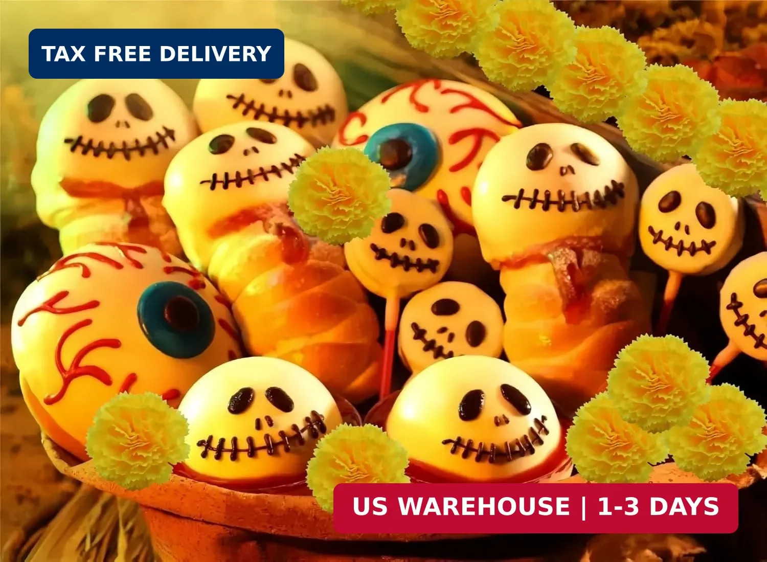Artificial Marigold Flowers, 60 Pcs Silk Flowers Yellow Marigolds for Day of The