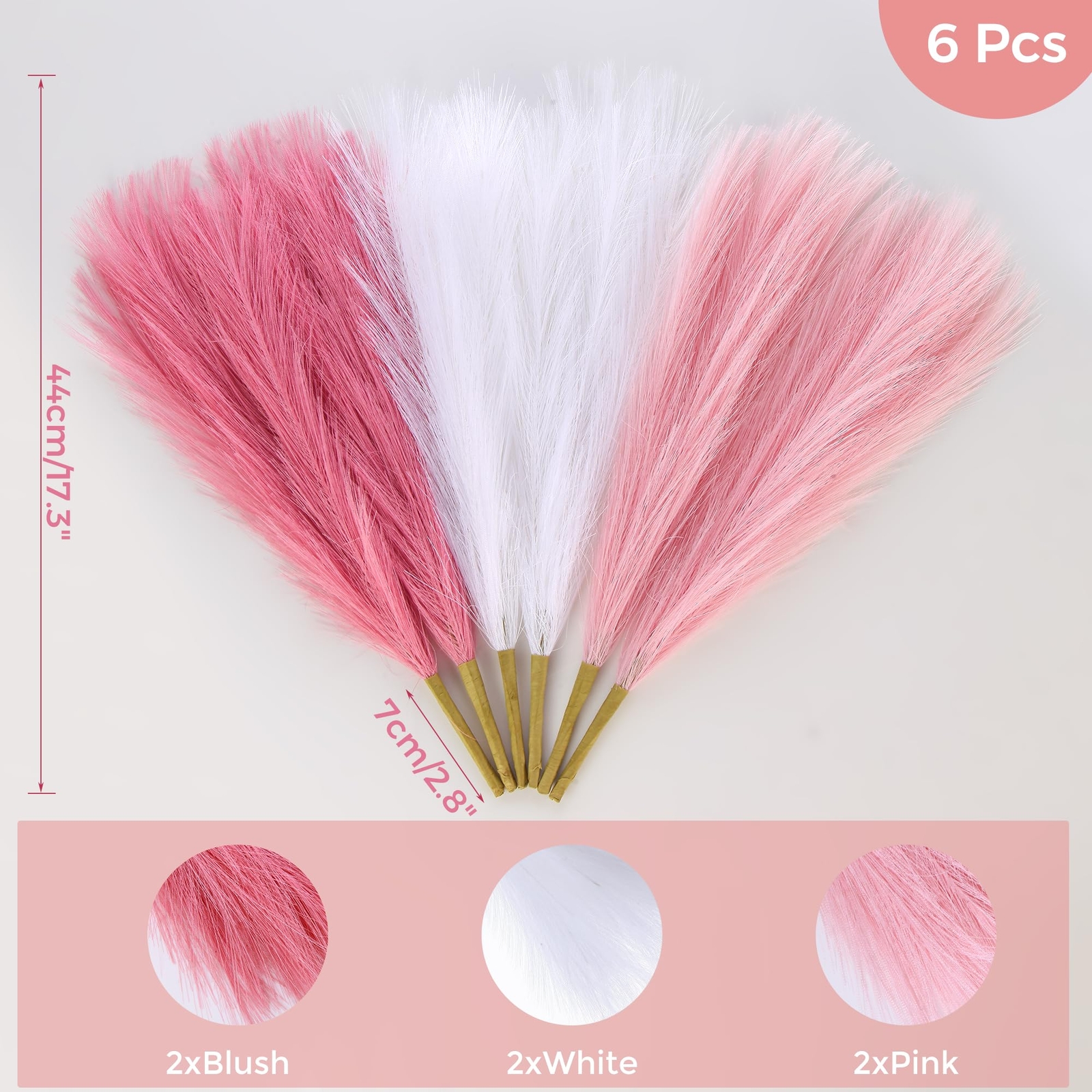 6PCS Pink Faux Pampas Grass 17.7in/45CM Short Artificial Pampass Grass Decor …